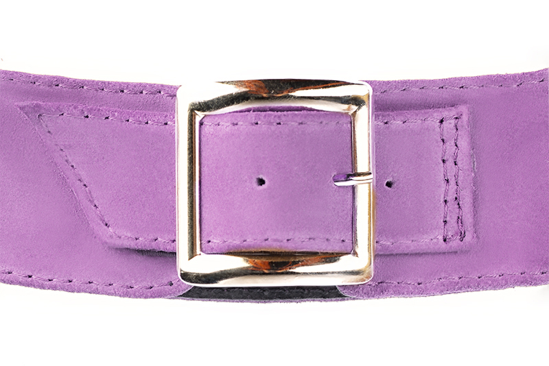 Mauve purple women's calf bracelets, to wear over boots. Rear view - Florence KOOIJMAN
